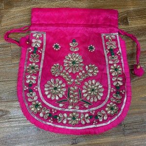 Embroidered and Embellished Drawstring Pouch